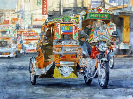 Tricycle, Watercolor on Arches Paper,  21.5" x 29.5", Year 2014, Available for Sale